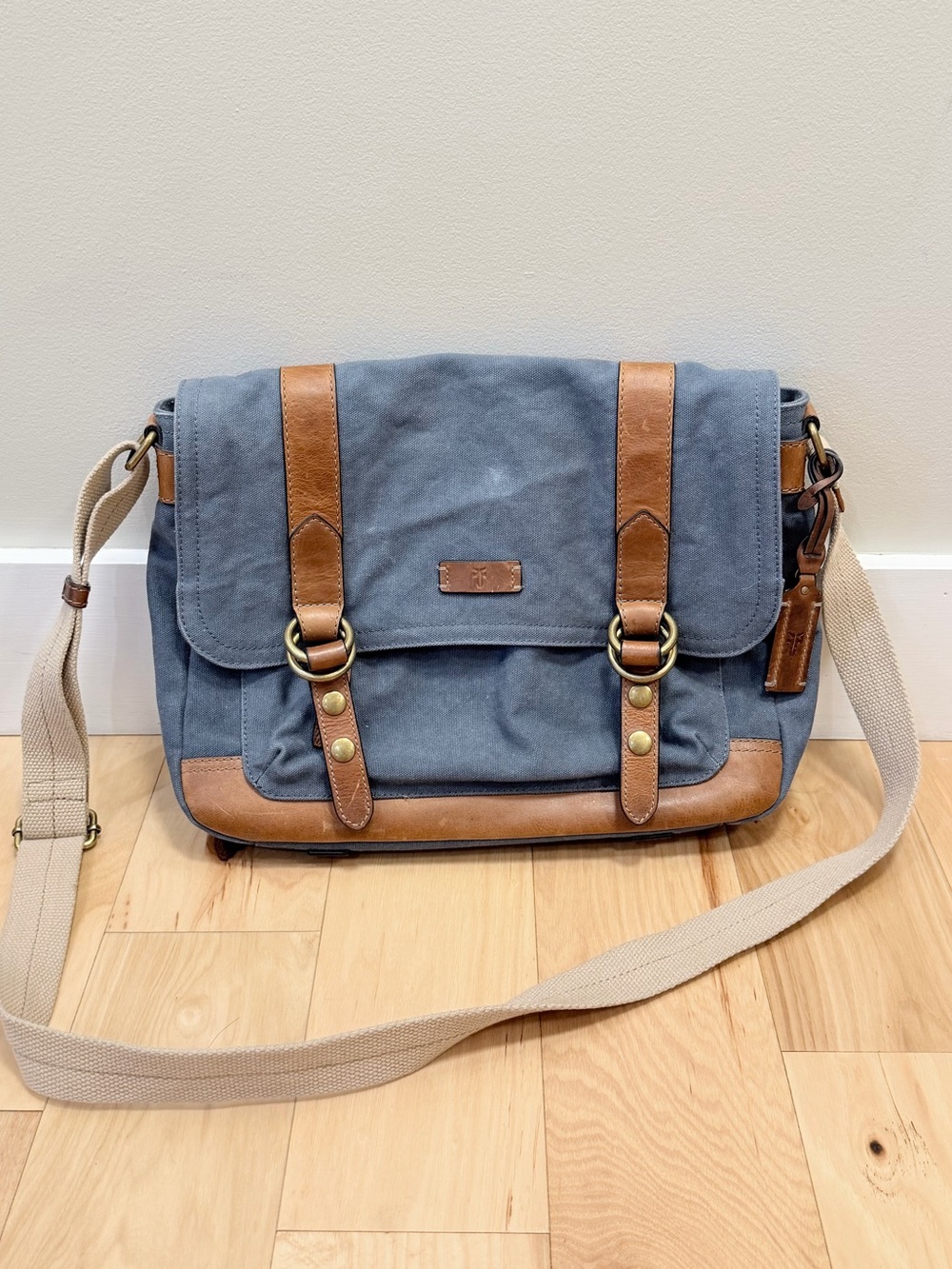 Frye x Crate & Barrel Coated Canvas Messenger Laptop Bag